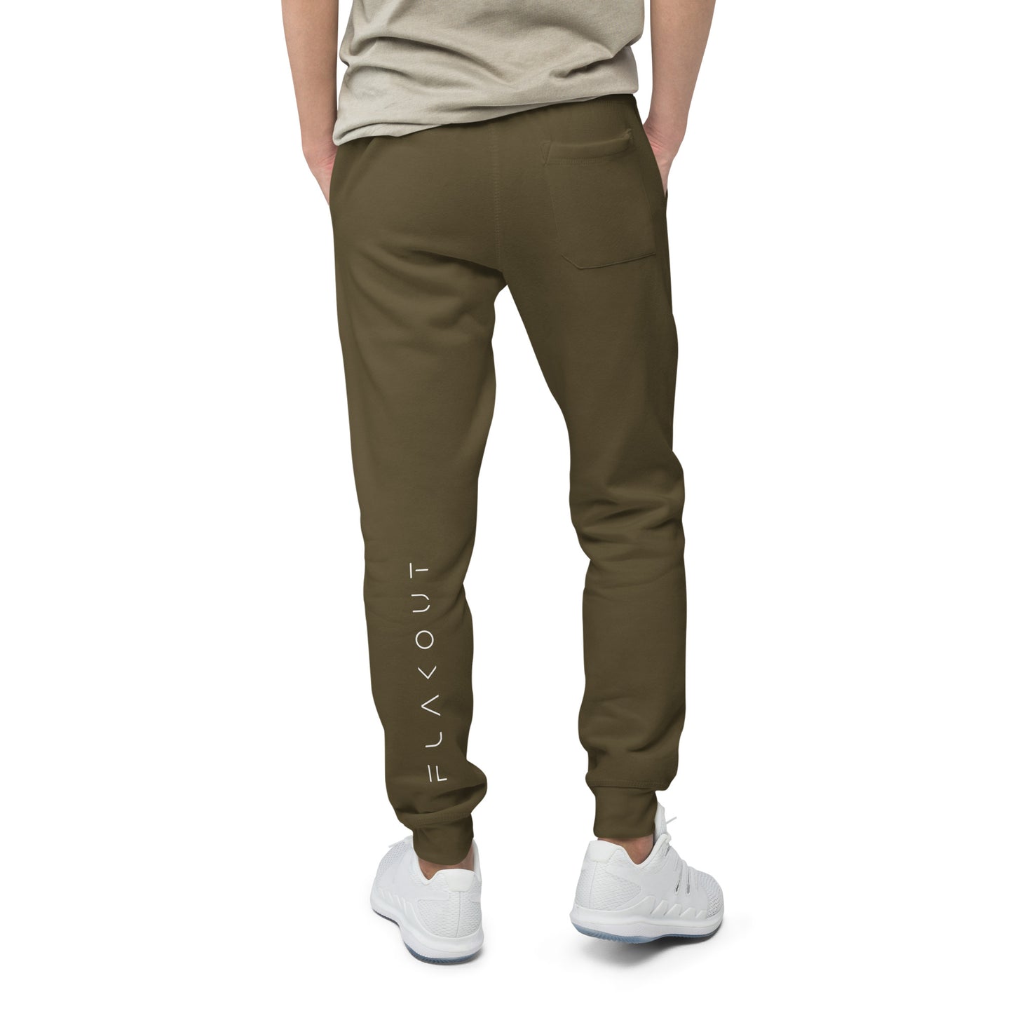 FLAKOUT Logo Back Leg Unisex Fleece Sweatpants - Military Green - FLAKOUT