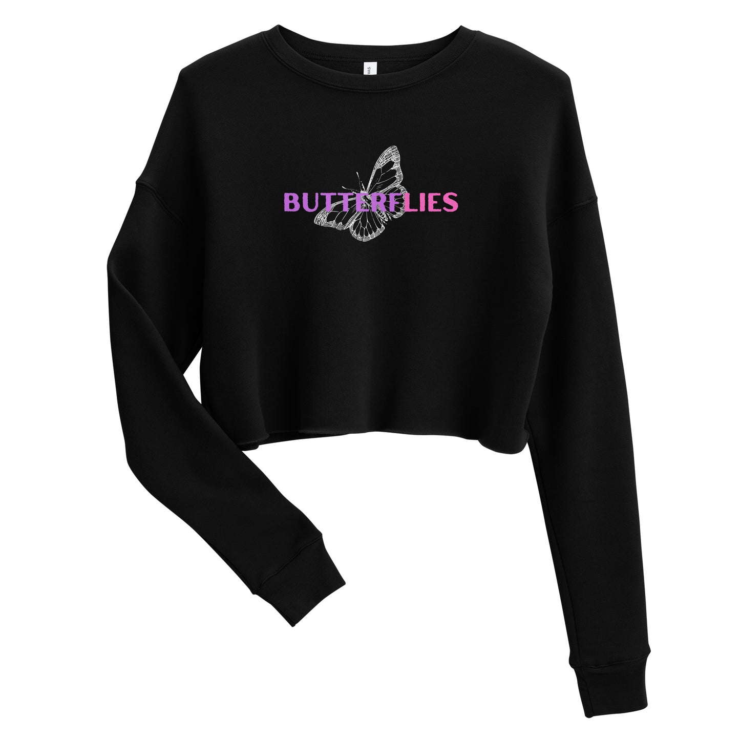 Whispers Of Wings Butterflies Women's Crop Sweatshirt - Black - FLAKOUT