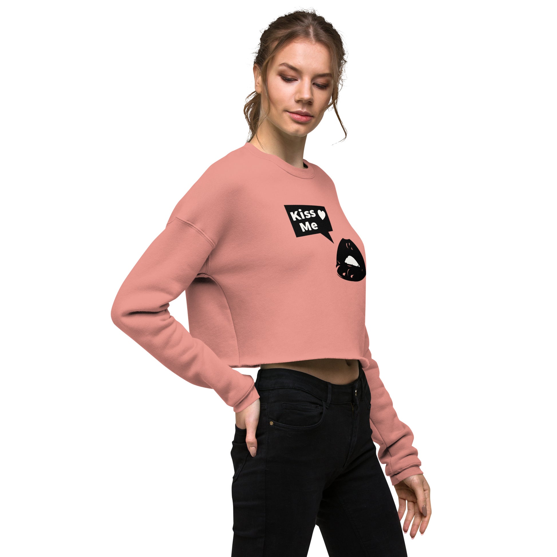 Sweet Talker Kiss Me Women's Crop Sweatshirt - Mauve - FLAKOUT